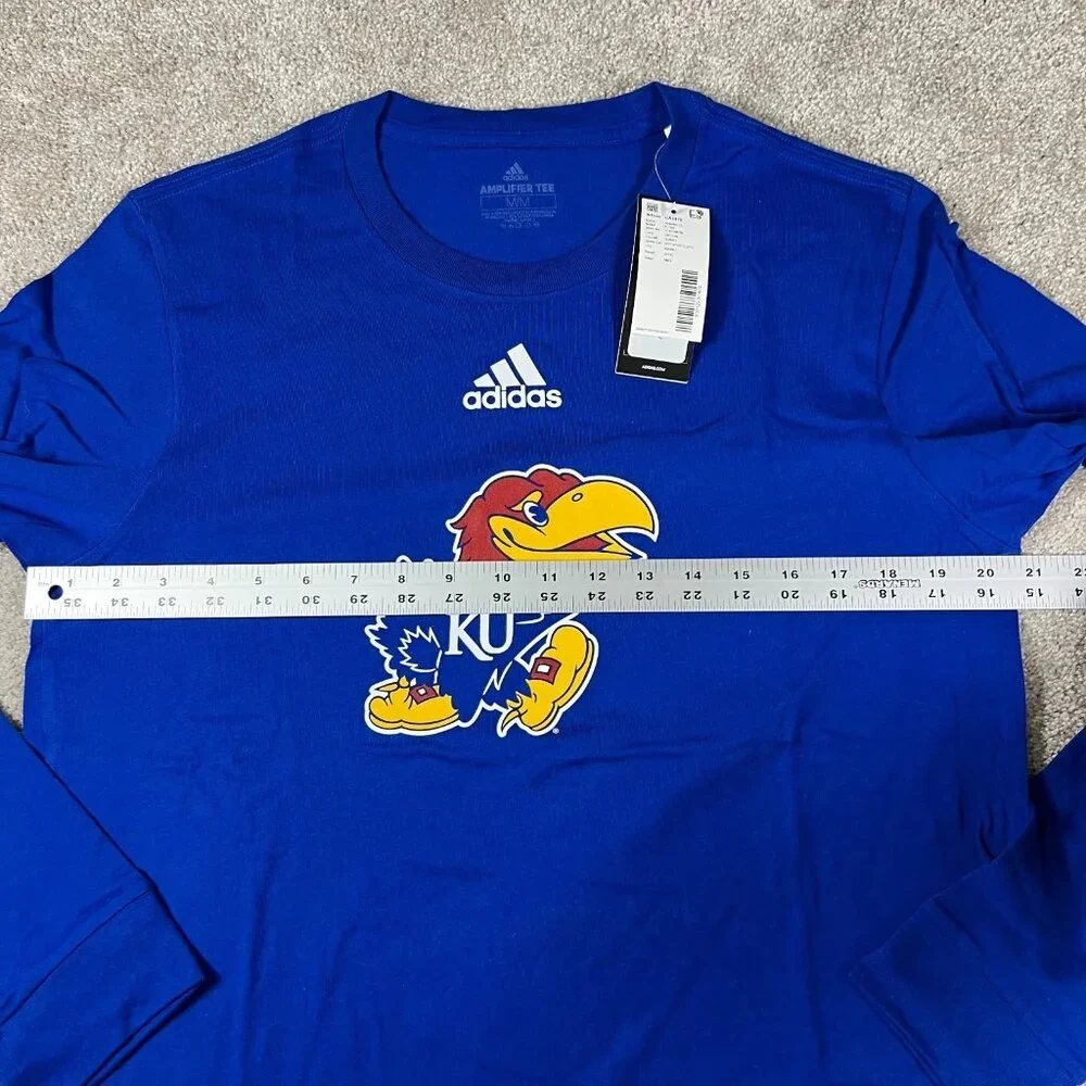 Adidas Mens‎ M Blue Long Sleeve KU Kansas Jayhawks Basketball Amplifier Tee NWT